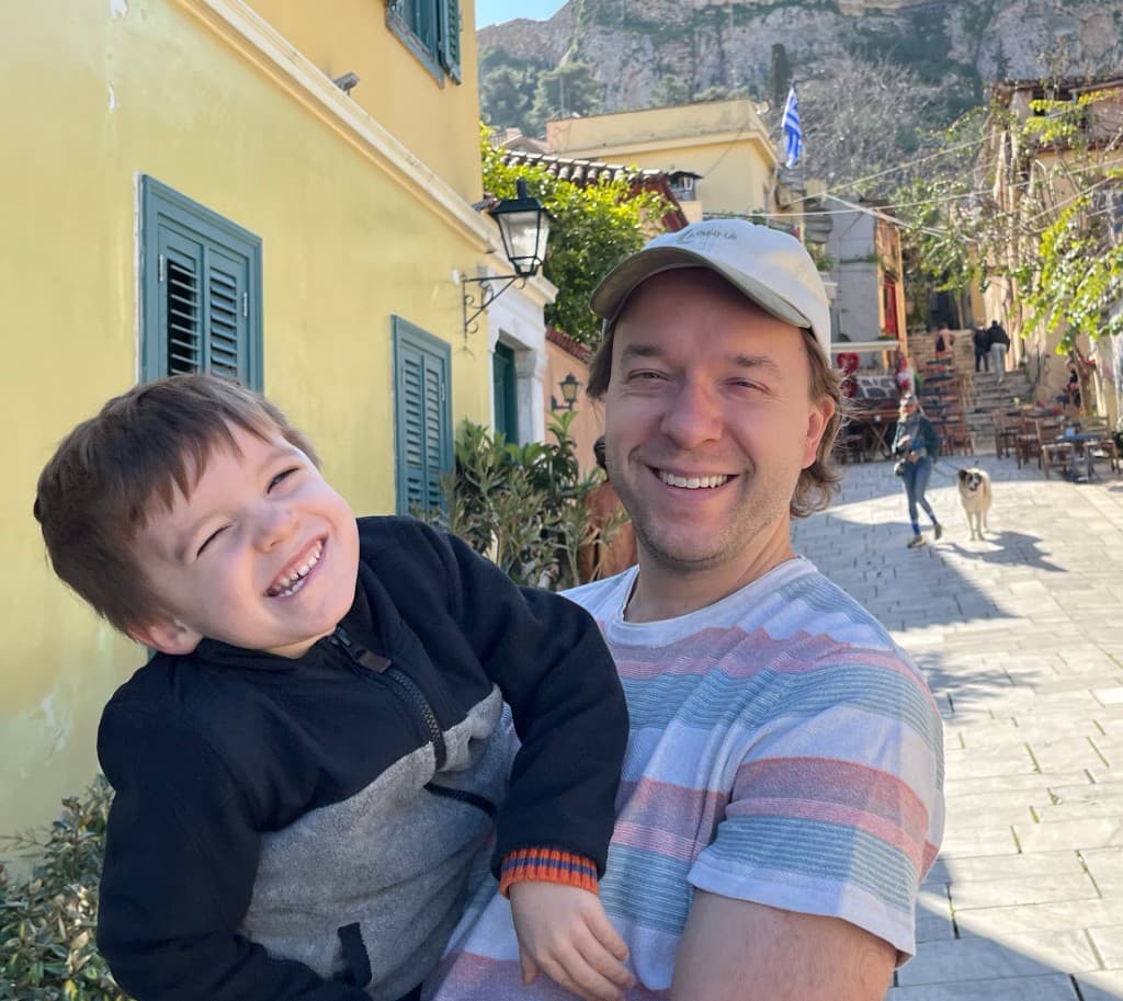 Robert Kotcher with his son